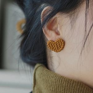 Polymer Clay Knit Heart Studs - Cookie